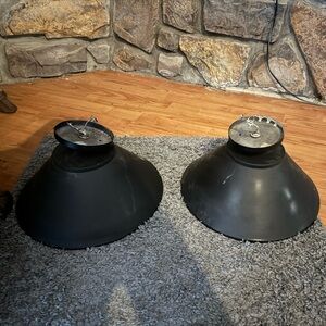 Matching vintage pendant lights. Hanging, metal painted